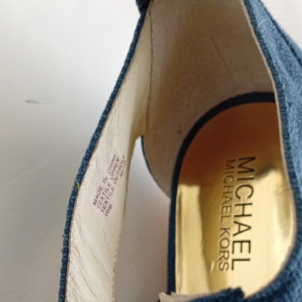 MICHAEL Michael Kors Blue Wedge Espadrille Sandals Gold Zipper Size 10M - Picture 11 of 17